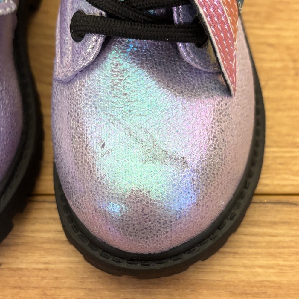 OLIVIA MILLER GIRL Crystal Sky Combat Boots Purple Kids Size 5 Metallic Lace Up - Picture 6 of 11